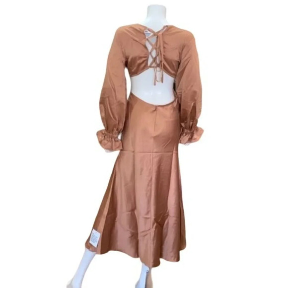 ASOS Cream Pink Backless Gown with Bishop Sleeves - Picture 5 of 10